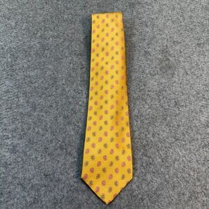 Gitman Bros Silk Tie‎ Gold Pink Green Paisley Pattern Handmade USA Vintage